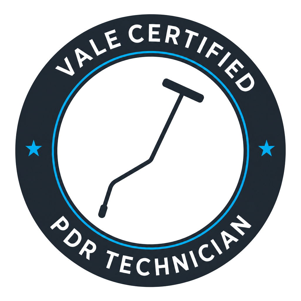 Vale Training Solutions certified paintless dent repair technician badge — Precision Dent Repair